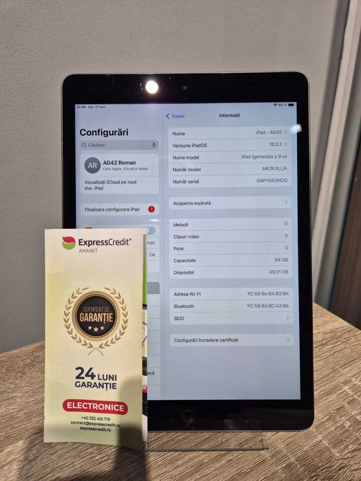 (AG42) Tableta Apple A2602 iPad 10.2" 9th Gen B12453 -Garantie 2 ani !