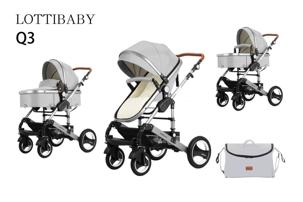 Коляска Lottibaby Q3 2-в-1 люлька + прогулочный блок