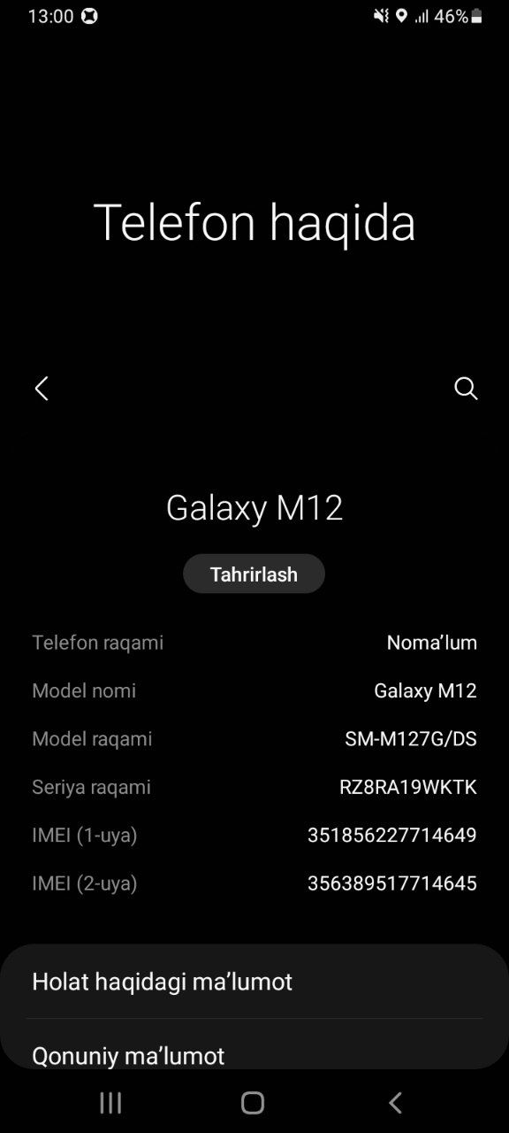 Galaxy M12 holati idial