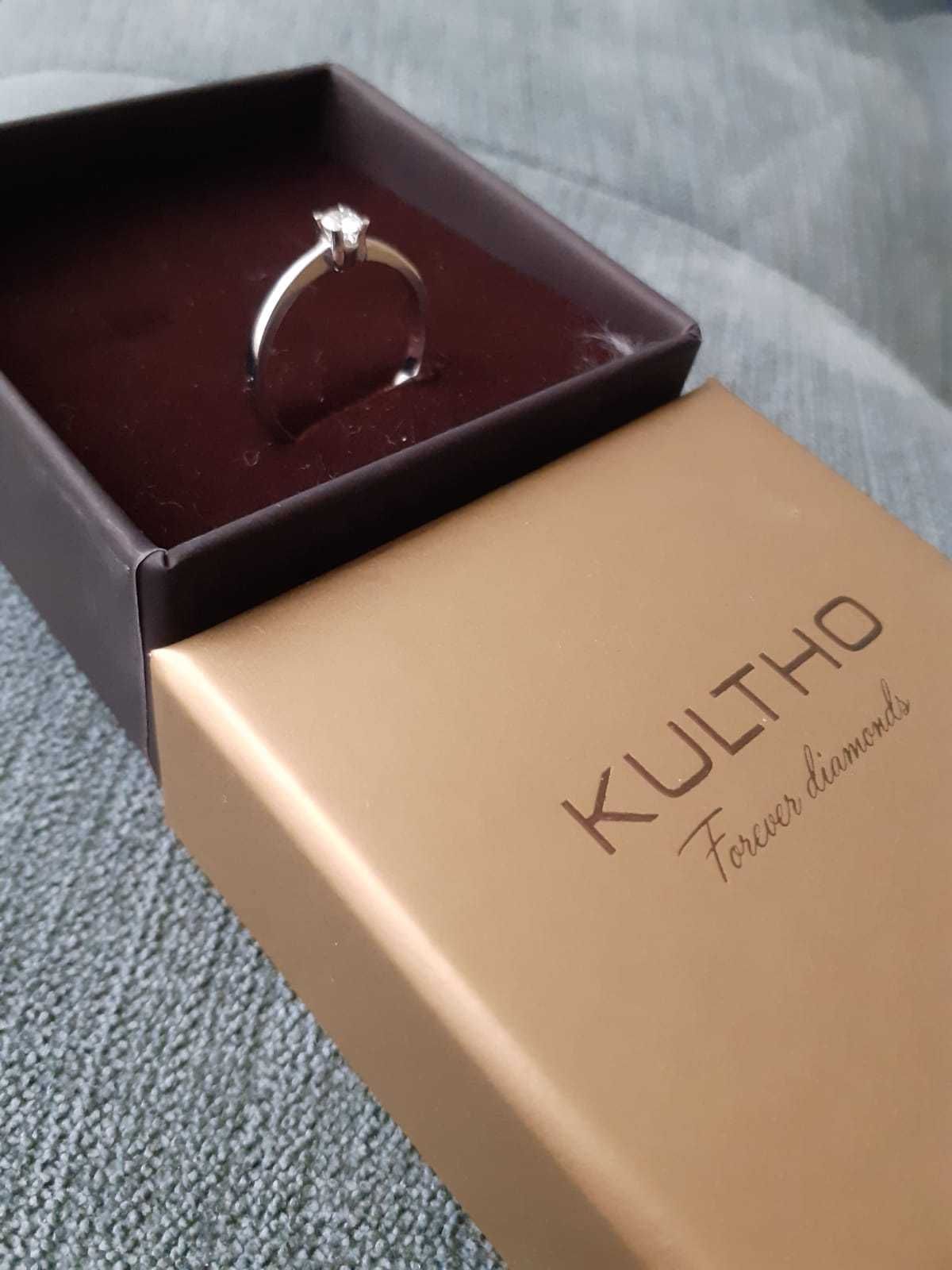 Inel de logodna 54 aur alb 14Kt [585] cu diamant D 0.15 NOU Kultho