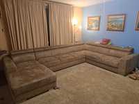 ГОЛЯМ П-образен диван с лежанка, ракла и функция легло