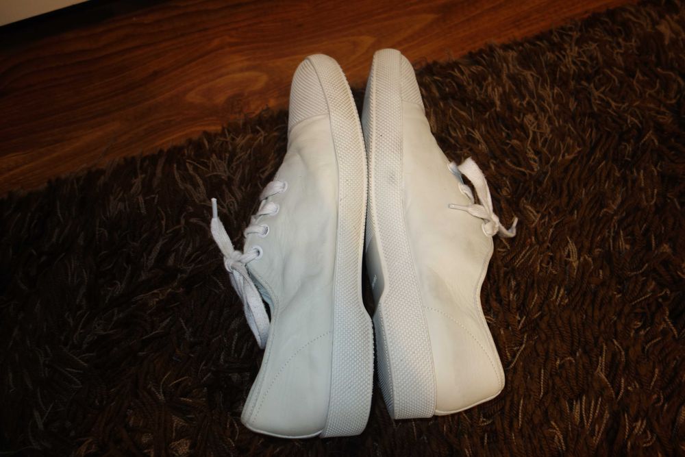 SNEAKERS Barbat Prada, Piele, Albi, Marimea 45, Stare foarte buna