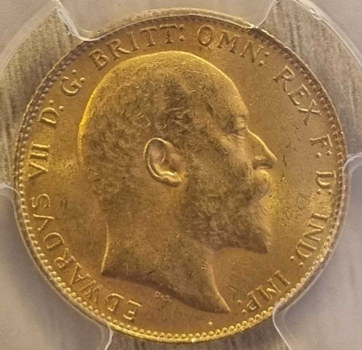 Moneda aur Sovereign Anglia 1906 Edward VII gradata PCGS MS 62
