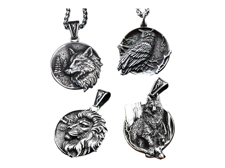 Lant cu pandantiv din otel inoxidabil: Dragon, Leu, Lup, Bufnita.