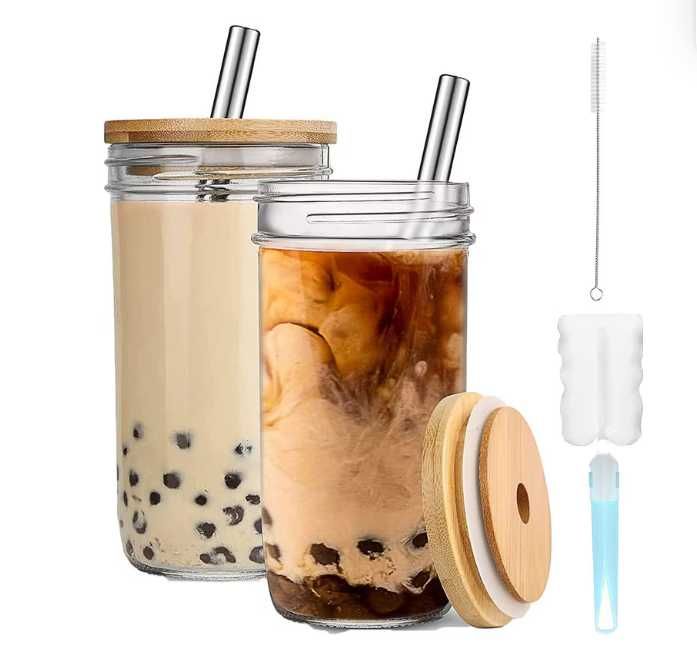 Комплект от 2 стъклени чаши за бабъл чай, 720мл, прозрачни17,5х8,8х7см