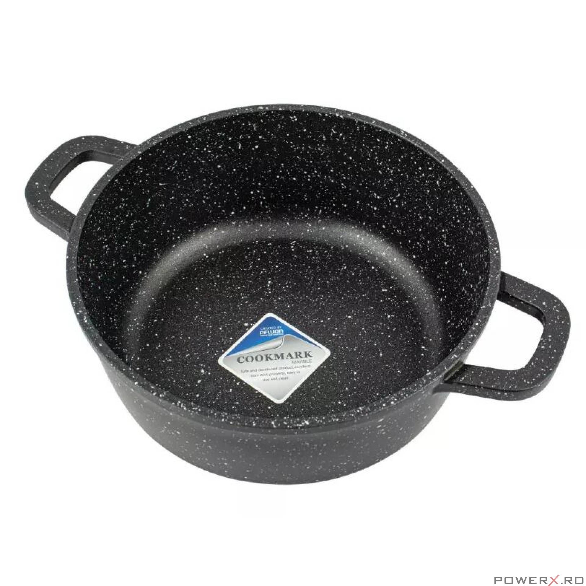 Cratita din aluminiu turnat, cu strat marmorat, cu capac din sticla,