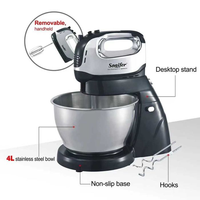 Миксер Sonifer SF-7008, с вращающейся чашей  4 литра/ 5 скоростей mi13