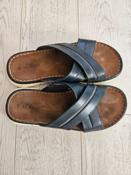 Мъжки чехли S.Oliver естествена кожа, сини, N42