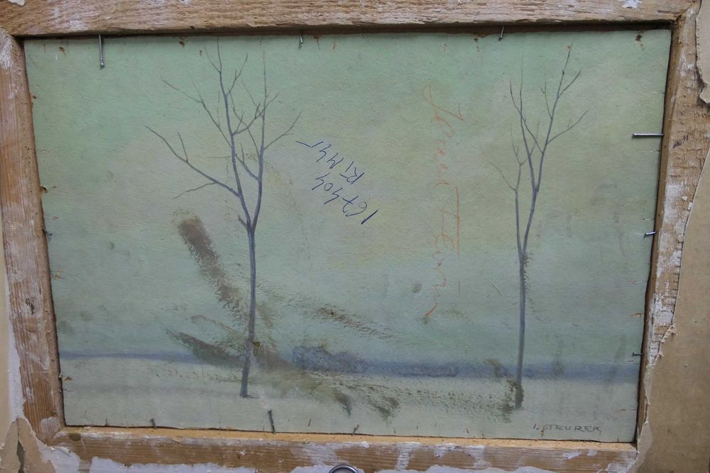 Iosif Steurer - Peisaj de iarna - Fata/ verso 2 lucrari Rama de epoca