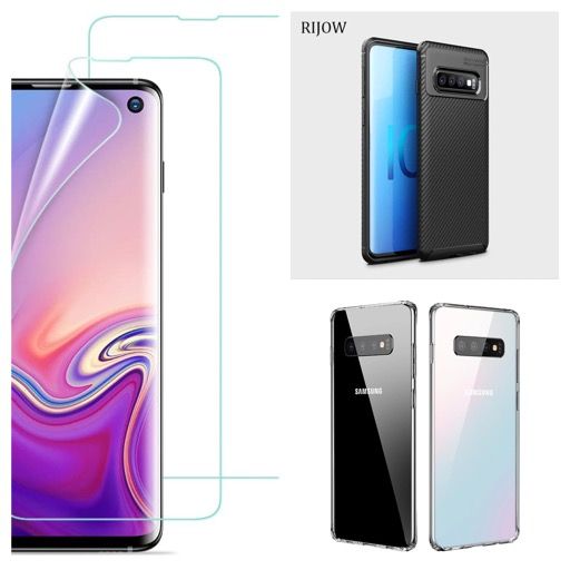 Husa Silicon Clear/Black Premium si Folie Curbata Samsung S10 S10 Plus