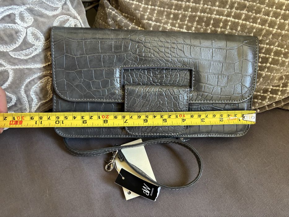 Geanta plic gri din piele