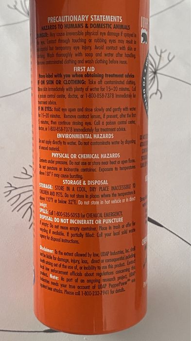 Spray autoaparare UDAP împotriva urșilor, made in SUA, Bear Spray