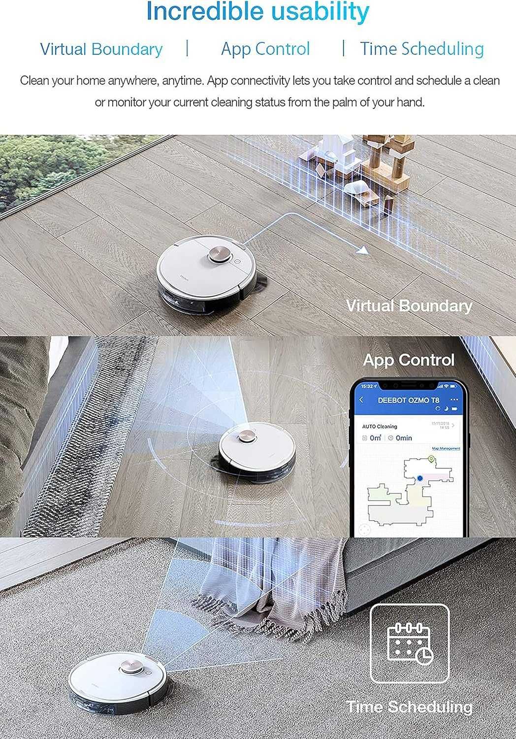 Робот прахосмукачка Deebot Ozmo T8 с Вибро моп AI Navi  WiFi 5200mAh