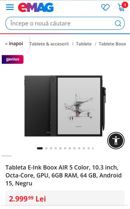Tableta E-Ink Boox AIR 5 Color, 10.3 inch, Octa-Core, GPU, 6GB RAM, 64