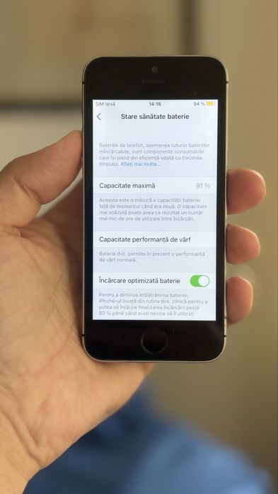 iPhone 5SE Space Grey 32GB Neverlock-Amprenta OK-Baterie 91%-F Bun-