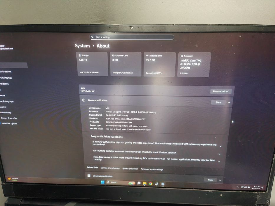 Laptop MSI GE75 Raider sf9 - RTX 2070