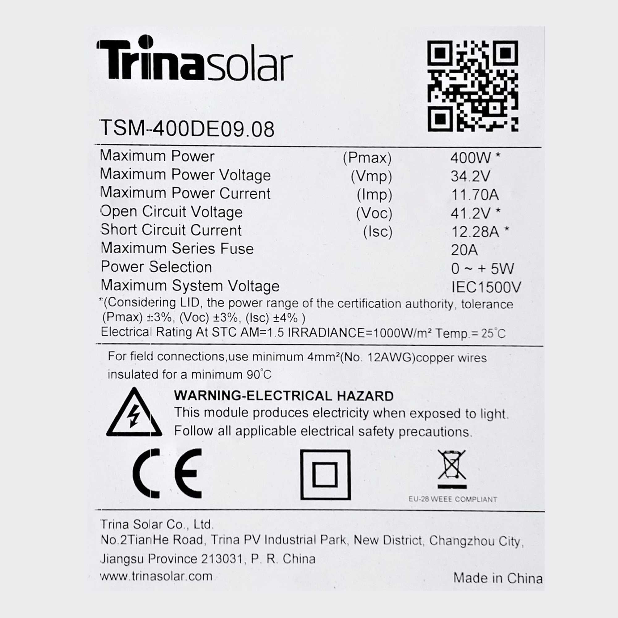 Panou Fotovoltaic Monocristalin Trina Solar Vertex S TSM-DE09.08 400W