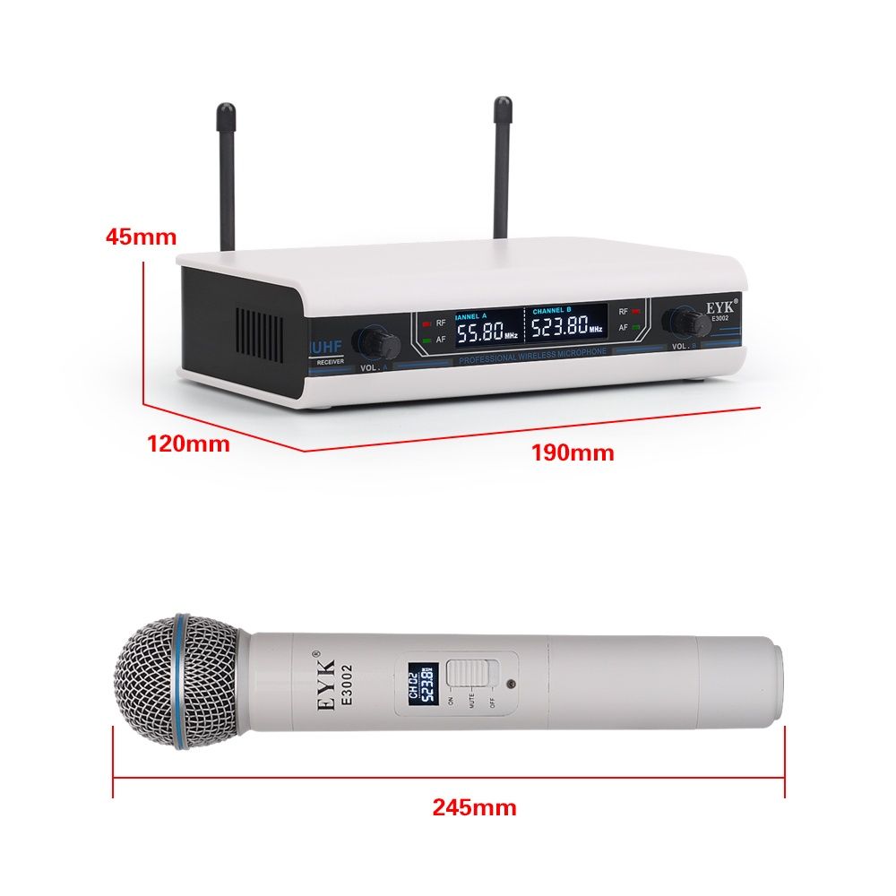 Безжична микрофонна система EYK-E3002W, 2 мет. микрофона,  до 60 метра