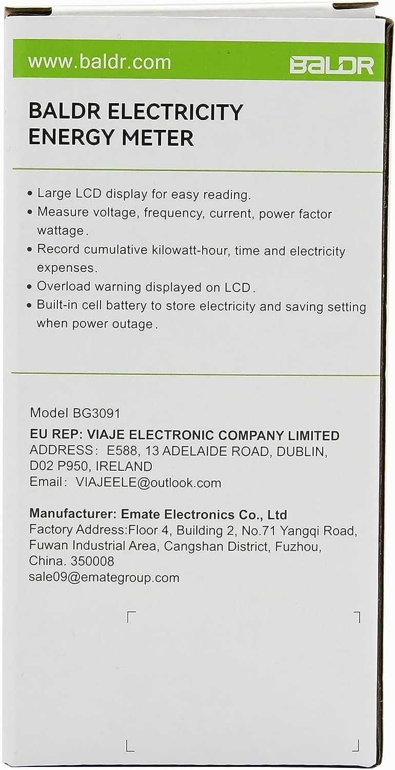 BALDR Монитор за потребление на електроенергия, BA3091-2, LCD дисплей