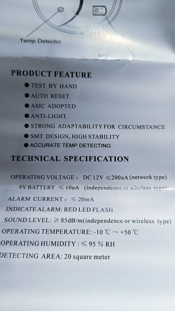 Detector independent incendiu 2 in 1, fum și temperatură.