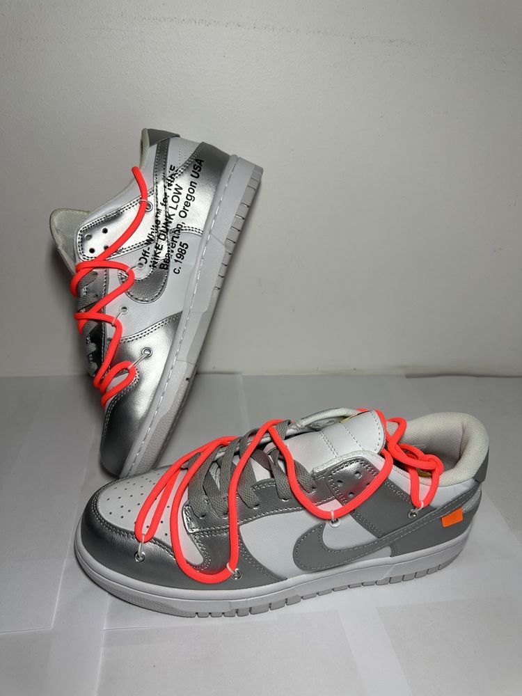 Adidasi/Sneakers Nike Dunk Low Off-White Metallic Silver White Orange
