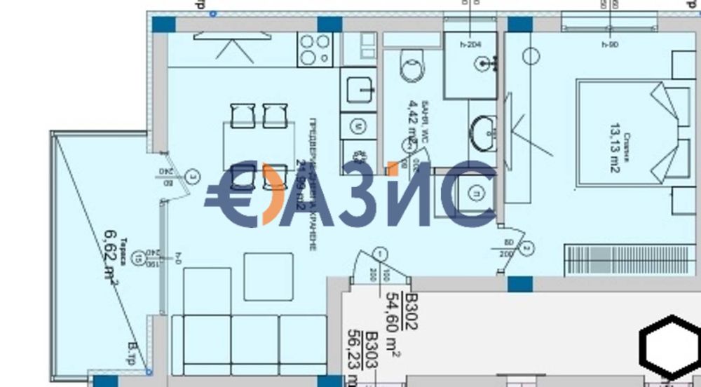 2-стаен апартамент на 3-ти етаж, комплекс Доменико, Свети Влас - 64.04