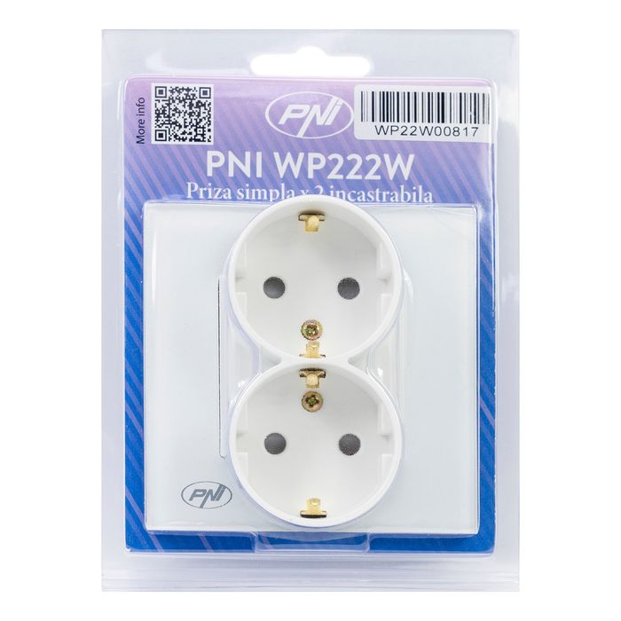 Priza simpla x2 incastrabila PNI WP222W cu rama din sticla culoare alb