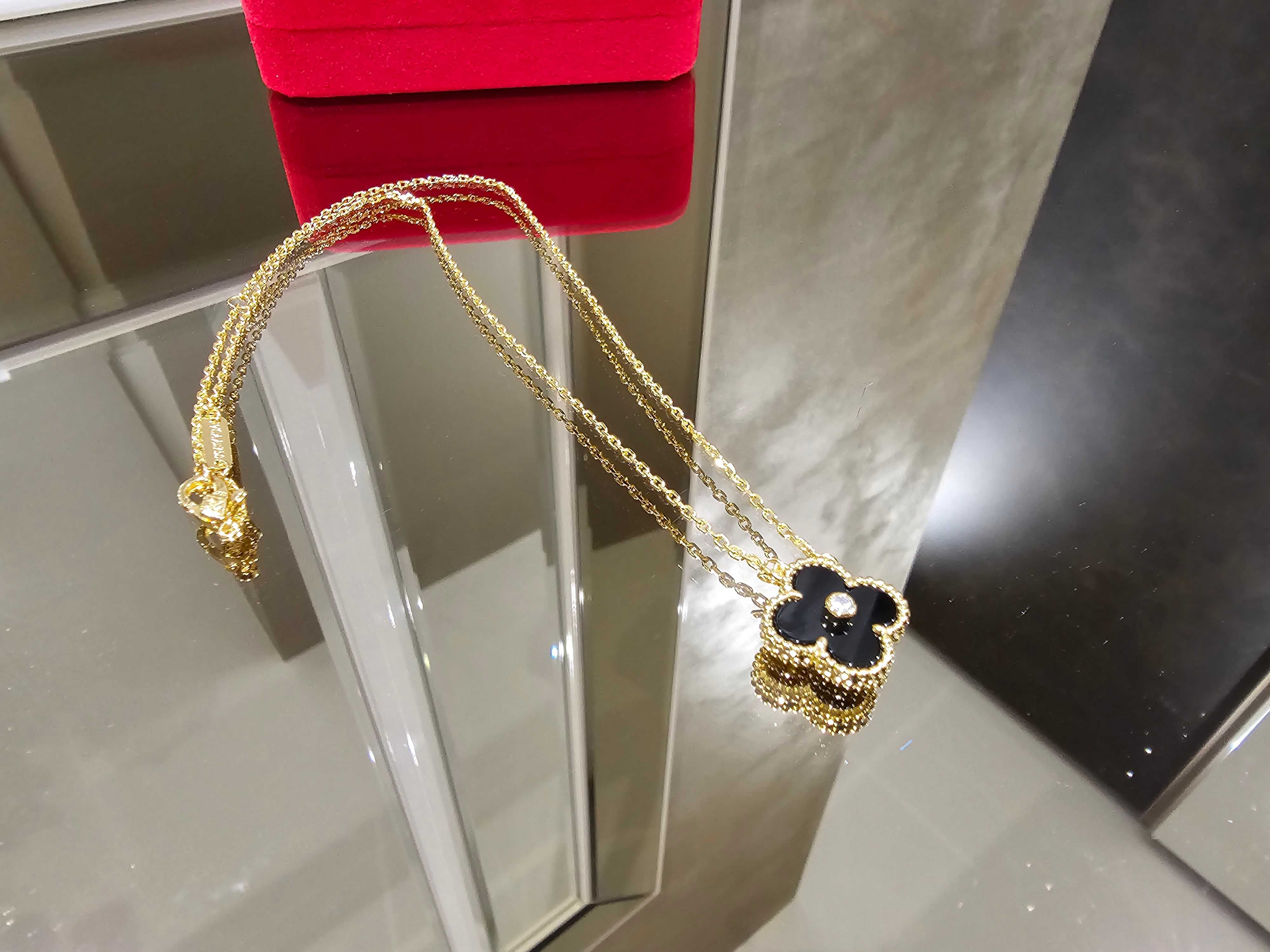 Van Cleef & Arpels VCA Gold Black Diamond Alhambra Clover Дамско Колие