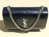 YSL Sunset Chain Wallet in Crocodile-Embossed Black Shiny Leather Bag