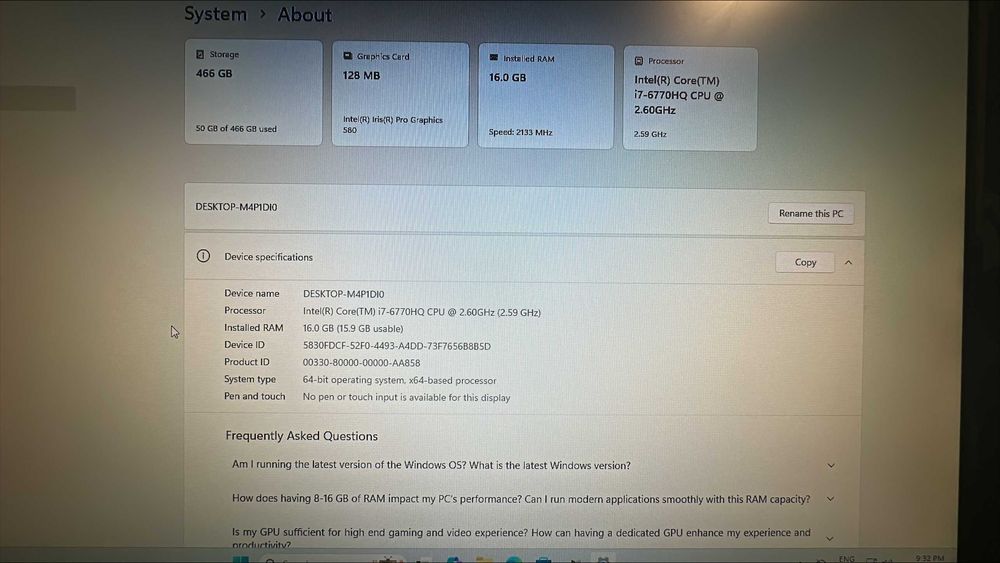 Mini PC Intel NUC i7-6770HQ 2.6GHz 16GB DDR4 2 x SSD 250GB WiFi BT