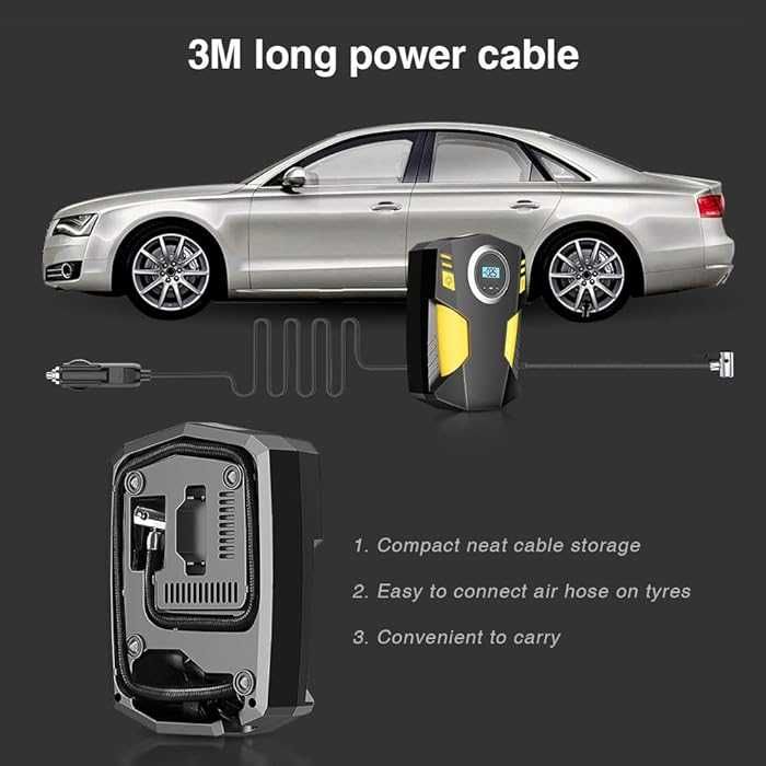 Compresor auto digital 3in1, 120W, 35L/min, Cablu de alimentare 3m
