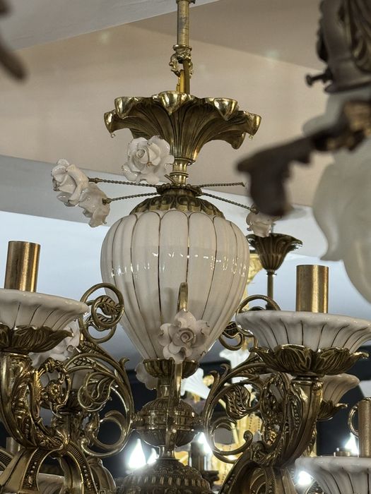 Candelabru bronz masiv - portelan