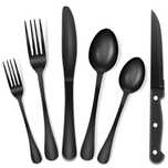 Set de tacâmuri negre pentru 8 persoane, 48 de piese din oțel inoxidab