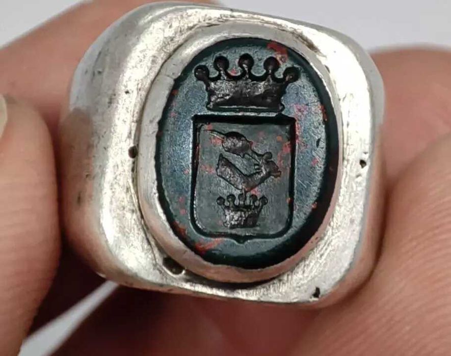 Inel Vechi Argint Sigiliu Blazon