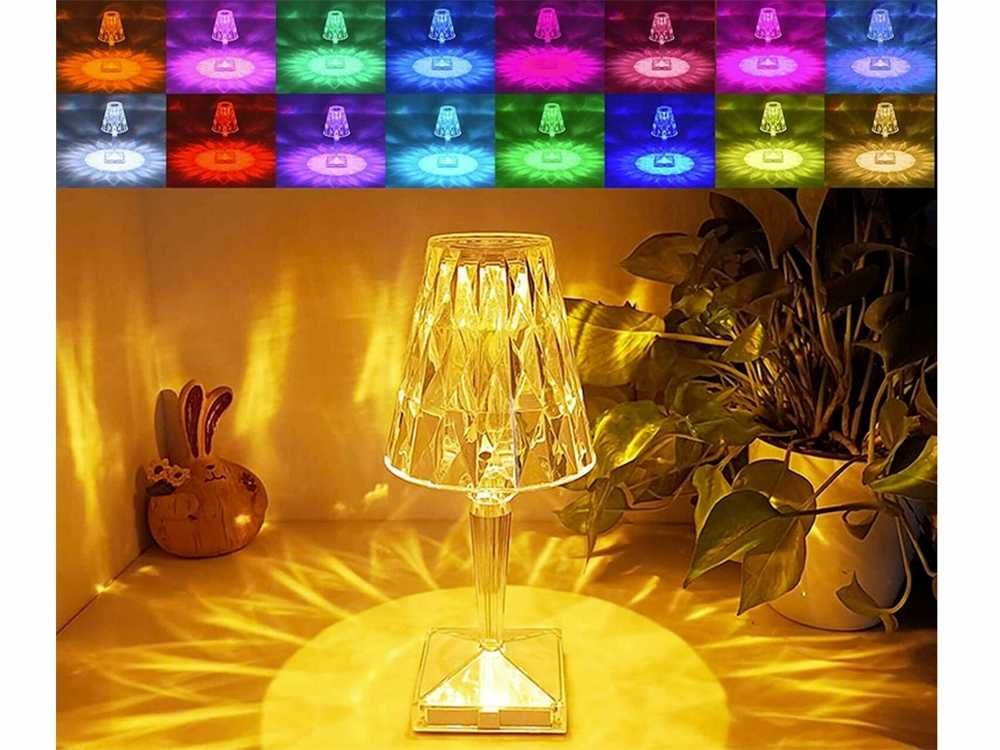 Lampa acrilica tip cristal 16 culori reincarcabila telecomanda 11x25cm