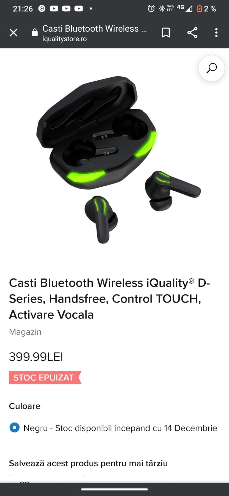 Căști gaming True wireless stereo earbuds