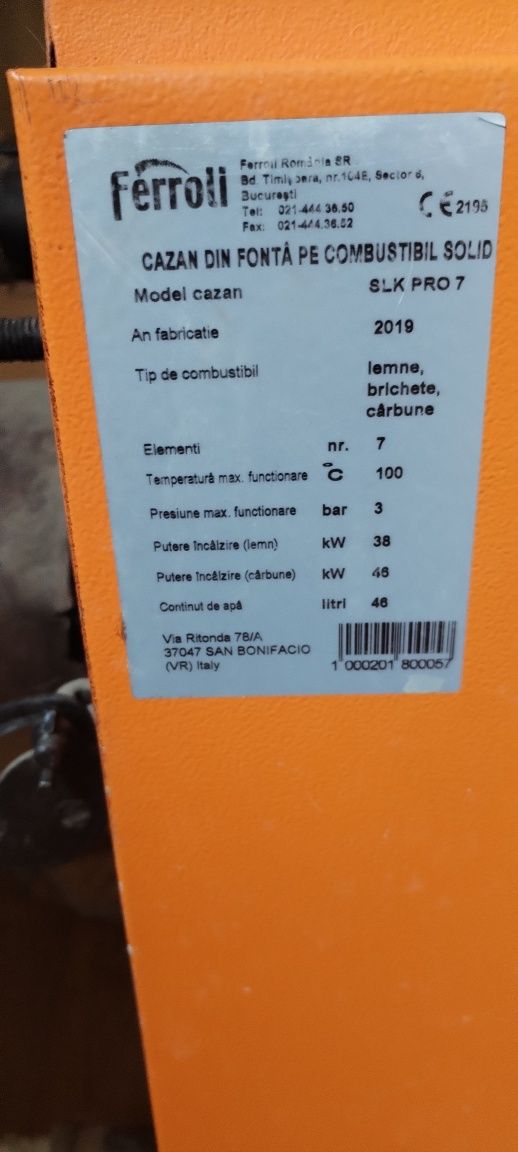 CENTRALA TERMICA FERROLI 38/46 KW lemn și carbune