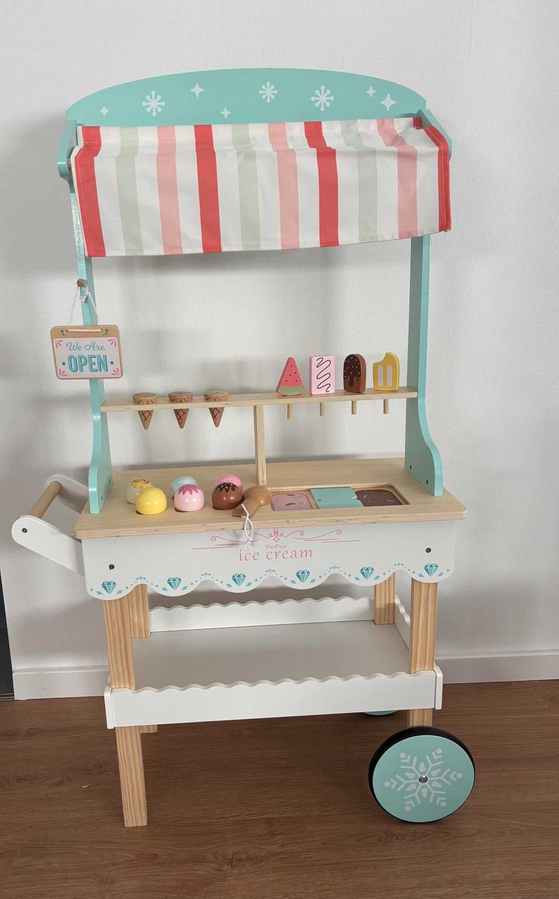 Дървена количка за сладолед PairPear, 2 в 1 дървена играчка с колела