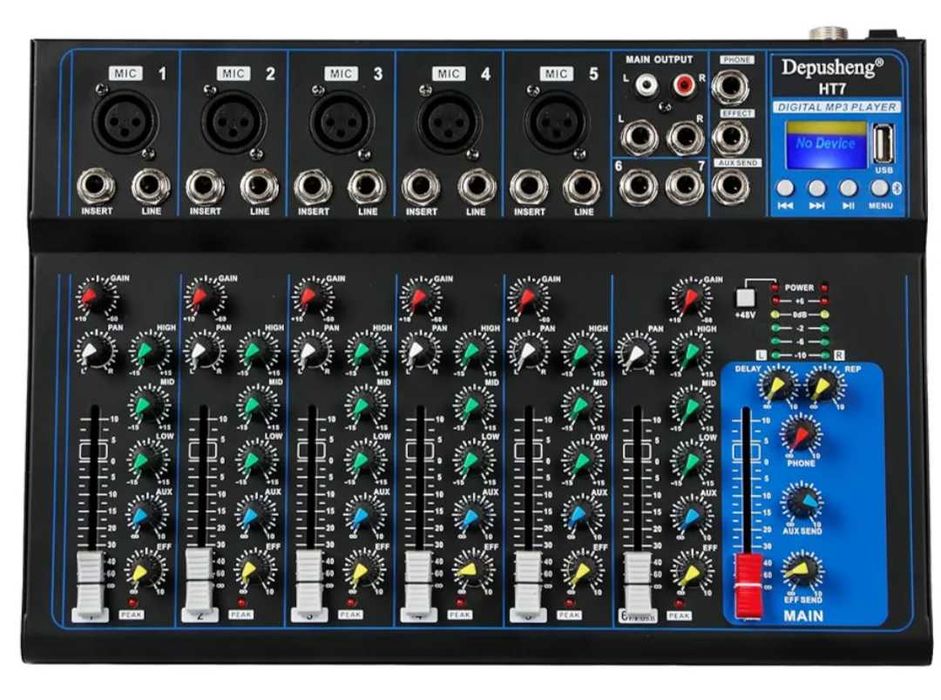 Професионален студиен миксер Depusheng HT7 Bluetooth с USB DJ MP3 жак