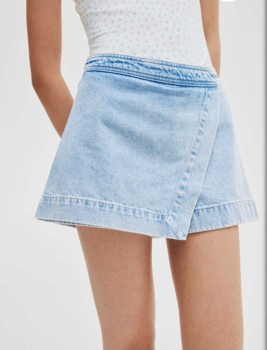 Къса дънкова пола-панталон с прехвърляне H&M 34/XS
