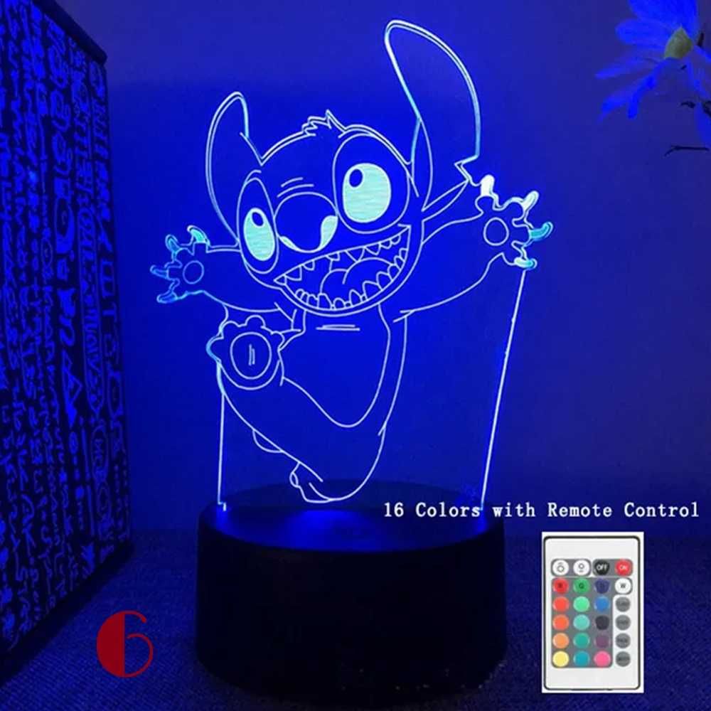 Lampa led 3D, Jucarii, lumina de veghe, veioza, Stitch & Angel, cadou
