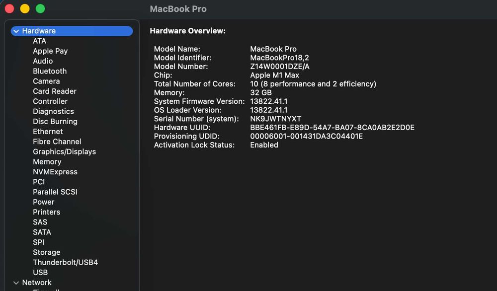 Macbook Pro 16' M1 Max 32RAM 1TB SSD