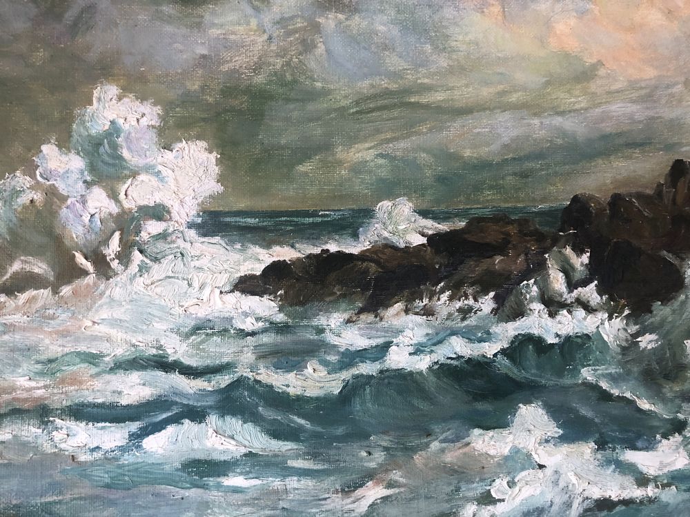 Tablou,pictura in ulei pe panza,furtuna pe mare,semnat