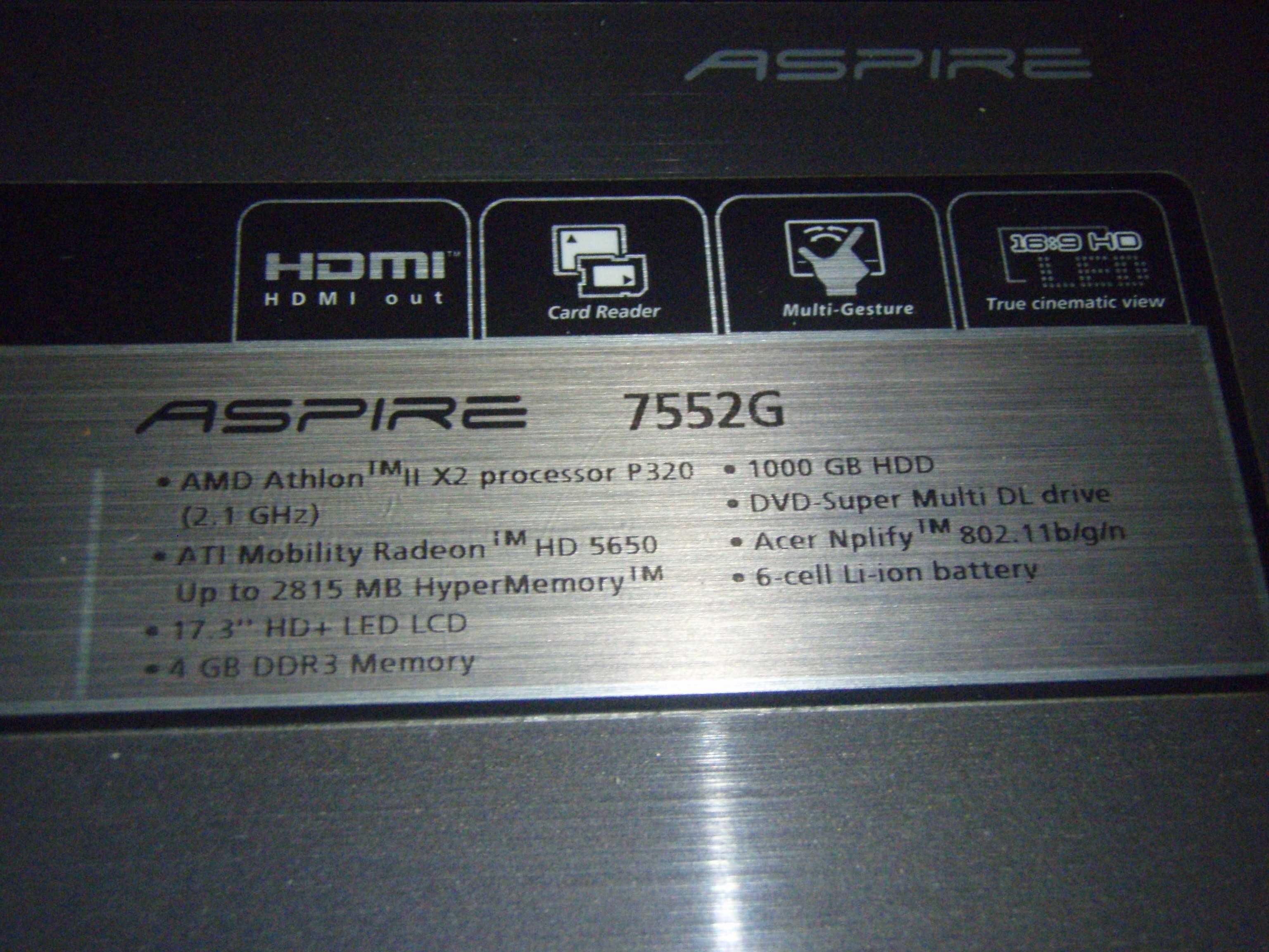 Dezmembrez Acer Aspire 7552G, AMD Athlon II P320 2.1Ghz, pb defecta