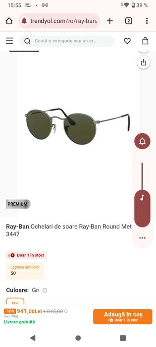 Ochelari de soare Ray-Ban Ray-Ban Round Metal RB 3447