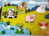 Puzzle lemn  cu animale ferma, salbatice si mijloace transport