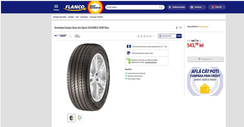 Anvelope R17 set 4buc. 225/65 R17 de vara cu profil bun