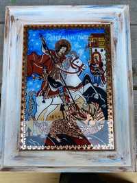 Icoana Sf. Gheorghe pictată pe sticlă
