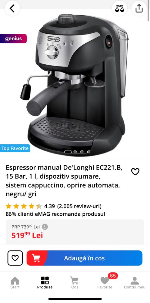 Espressor manual De'Longhi EC221.B