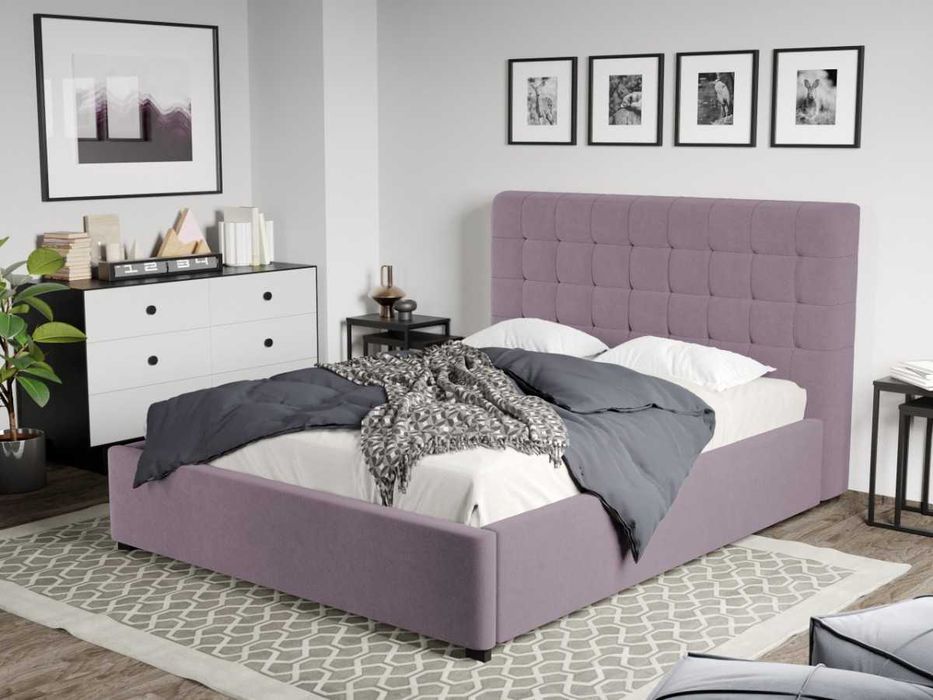 Pat Tapitat Rivo Mov deschis cu somiera rabatabila + lada depozitare